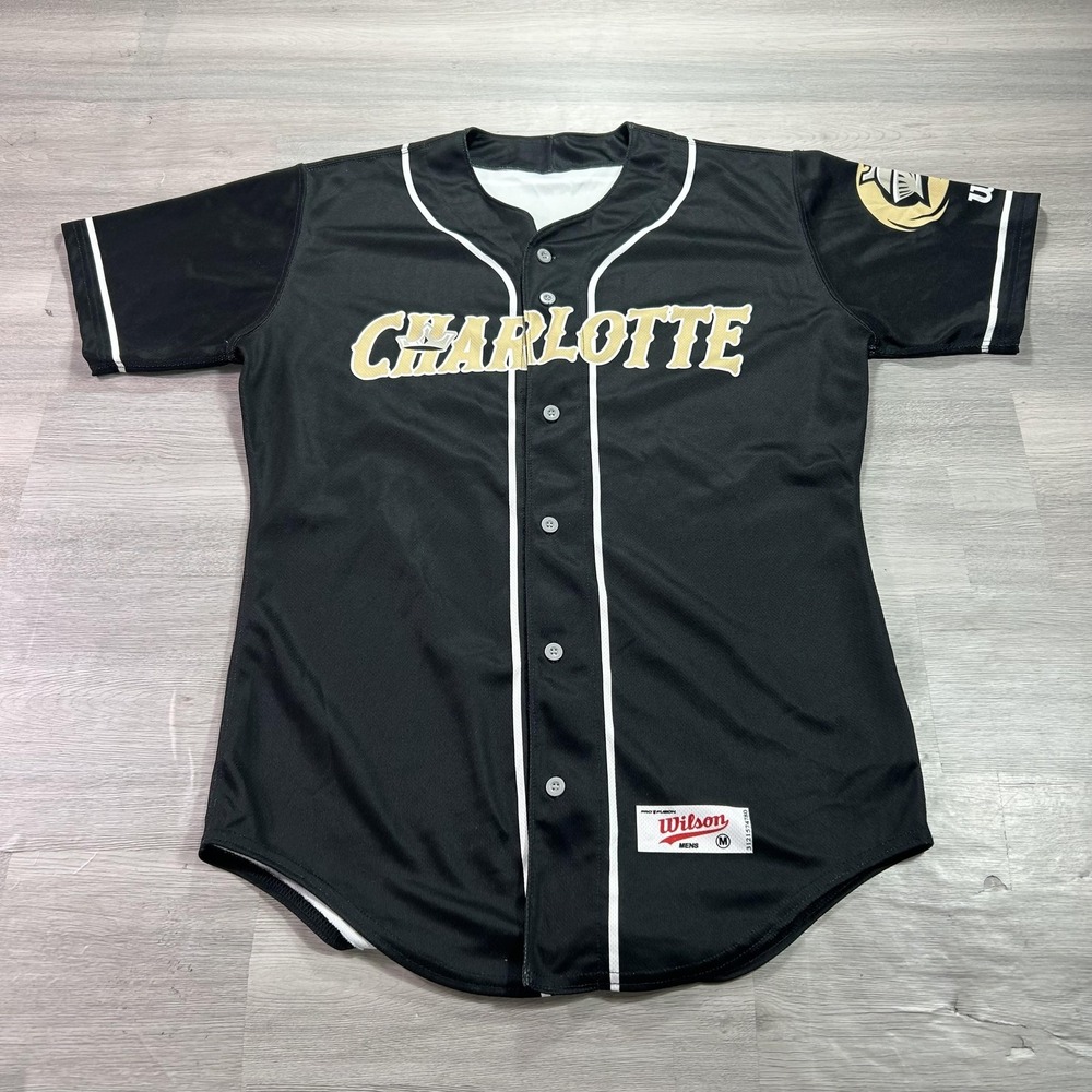 Charlotte Knights Jersey Mens Medium Black MiLB Baseball Wilson Button Up